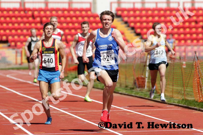 Oliver James (Sunderland) wins the under-20s 1500 metres.